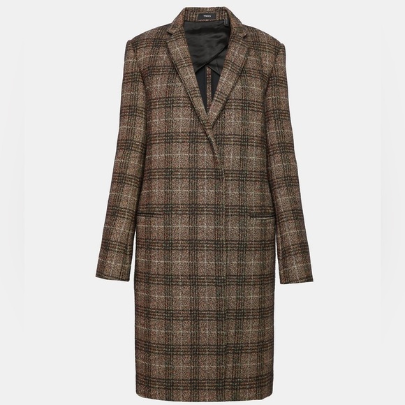Theory Wool Plaid Essential Coat Size M - Picture 4 of 9